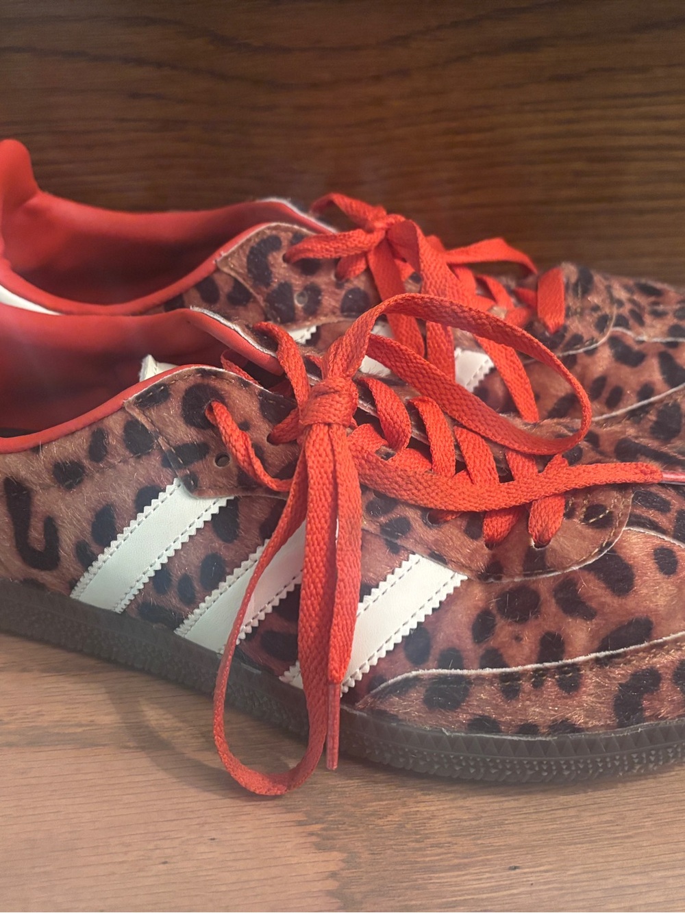 adidas Leopard Print Samba Sneakers in Brown, Red, White - Picture 3 of 5